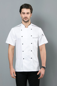 Wash-resistant Zipper Hotel Staff Uniform Restaurant Black <b>White</b> <b>Short</b> Sleeve Logo Customize Chef <b>Jacket</b> - Product Image 5