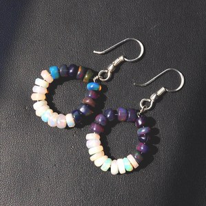 Natural Black White Ethiopian <b>Opal</b> Beads <b>Earrings</b>, 14K Silver & Gold Gift For Her - Product Image 3