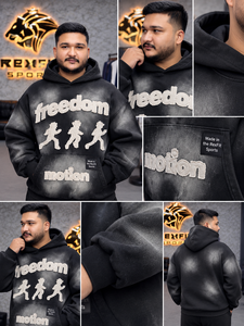 Sweat à capuche personnalisé pour homme, noir délavé, coupe oversize, style streetwear, avec motif chenille, en molleton épais, haut d'hiver, OEM B2B - Product Image 2
