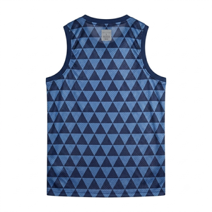 Camiseta de baloncesto azul marino personalizada de alta calidad para hombre, sin mangas, con estampado triangular, antibacteriana, transpirable, atlética, OEM - Product Image 2
