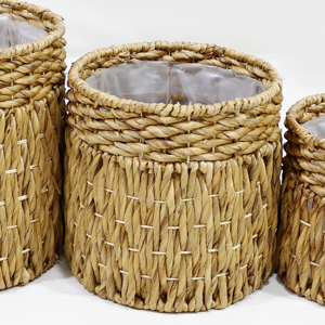 Round Water Hyacinth Storage Bins Set of 3 Natural Rattan Bohemian Style Indoor Outdoor Organizers <b>Stackable</b> Design for Sun - Product Image 4