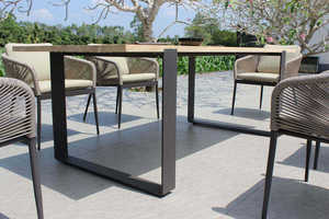 Ensemble de salle à manger d'extérieur contemporain, durable et confortable avec table en teck et chaises en corde pour hôtel et jardin, 6 personnes - Product Image 3