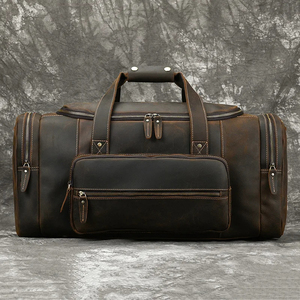 Men Genuine Leather <b>Duffel</b> <b>Bag</b> 30-40L Zipper Closure Casual Travel <b>Bag</b> with Soft Handle Durable Solid Color - Product Image 4