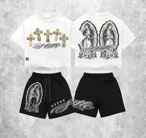 Conjunto Deportivo TAHAD 2026 con Logotipo Personalizado, Spandex, Diseño a Cuadros, Estilo Casual de Verano, Oversize, Streetwear, Camisetas y Pantalones Deportivos, Apliques Vintage - Product Image 2