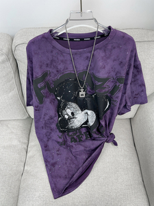 T-shirt surdimensionné à imprimé Mickey Mouse violet, manches courtes, col rond, style streetwear, jersey en coton tricoté pour homme - Product Image 4