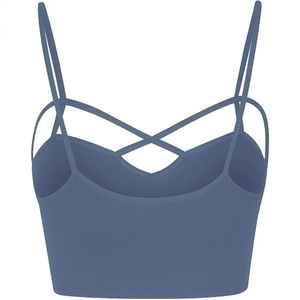 Sujetador deportivo para mujer, top corto azul con tiras, diseño cruzado frontal, ropa deportiva para fitness, proveedor mayorista OEM personalizado - Product Image 3