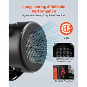 Motore Elettrico AC da 0,5 HP 1725 RPM per Compressore d'Aria, Rotazione CW/CCW, Diametro Albero 5/8 Pollici, Lunghezza Albero 1,88 Pollici, 2,07 N.m - Product Image 5