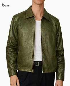 <b>Mens</b> <b>Leather</b> <b>Jacket</b> Warm Winter Coat Premium Quality Streetwear Outerwear OEM Wholesale Stand Collar Front Logo - Product Image 2