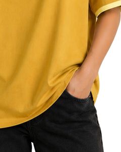 T-shirt surdimensionné personnalisé jaune moutarde pour femme, col rond décontracté, manches courtes, bordure contrastante, coupe ample, doux et respirant, idéal pour l'été - Product Image 5