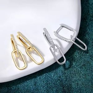 Pendientes de botón geométricos chapados en oro y plata con micro pavé de moissanita, joyería de moda hip hop para fiesta para mujer - Product Image 1