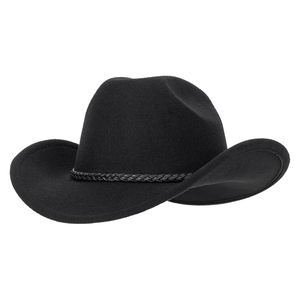 Chapeau de cowboy en feutre de laine noir unisexe Harry Johnson Production, style vintage à large bord avec bande tressée pour adultes, idéal pour l'extérieur - Product Image 6