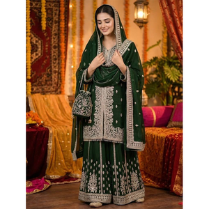 Última Moda en Trajes Sharara de Georgette Sintético con Lentejuelas y Cadenas, Estilo Moderno para Bodas, en Venta - Product Image 1