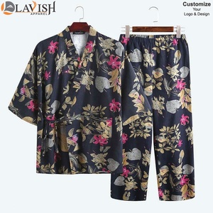 Conjunto de Pijama de Seda Satén para Hombre, Estilo Kimono Vintage, Transpirable, Tallas Grandes, Estampado, con Blusa Tipo Cárdigan y Pantalones Elásticos - Product Image 4