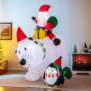 Babbo Natale Gonfiabile da 2,1 Metri a Cavallo su Orso, Decorazioni Natalizie da Esterno con Sacchetti Regalo e Scatola Regalo a Forma di Pinguino Abbinati - Product Image 1