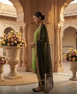 Green Kanchi Cotton <b>Kurta</b> Set With Zari Work Dupatta For <b>Women</b> Traditional Indian Wear Ankle-Length Regular Fit Wrinkle Free - Product Image 3