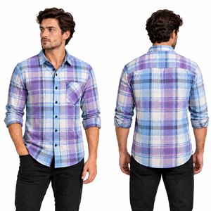 <b>Mens</b> <b>Flannel</b> <b>Shirt</b> Plaid Casual Button Down Checkered Workwear Outdoor Clothing Custom Wholesale Manufacturer OEM ODM Bulk Order - Product Image 4