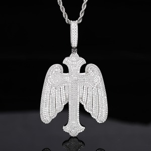 Colgante de Cruz con Alas de Ángel para Niños, Chapado en Oro sobre Plata 925, con Microincrustaciones de Moissanita, Estilo Hip-Hop, Europeo Americano, Personalizado - Product Image 5
