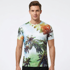 T-shirt à manches courtes pour homme, col rond, imprimé photo palmier, respirant, tricoté, coupe classique, vêtement décontracté, 100% polyester - Product Image 2