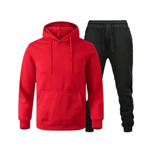 Ensemble de survêtement unisexe d'hiver à capuche 2 pièces en molleton 100 % coton, couleur unie, décontracté, avec poches latérales, vêtements de sport - Product Image 1