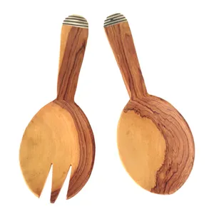 Handcrafted Olive Wood Salad Server Set 2-Piece Sustainable Wooden <b>Serving</b> <b>Spoons</b> & Fork Eco-Friendly Rustic Kitchen Utensils - Product Image 1