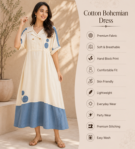 Elegante Vestido Maxi de Algodón Beige con Mangas con Volantes Bordados, Detalles Florales Chic, Estilo Bohemio Asimétrico en Línea A para Mujeres Modernas - Product Image 4