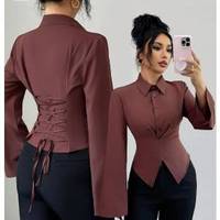 Chemisier à manches cloche pour femme, dos lacé, taille cintrée, tissé non extensible