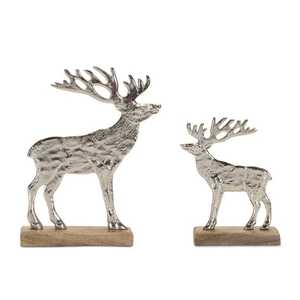 Silver Deer Figurines on Wood Base Modern Christmas Decor Centerpieces for Holiday <b>Table</b> Display - Product Image 1