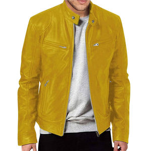 Veste universitaire de luxe personnalisée en cuir véritable gaufré imperméable couleur moutarde pour homme à prix abordable - Product Image 4