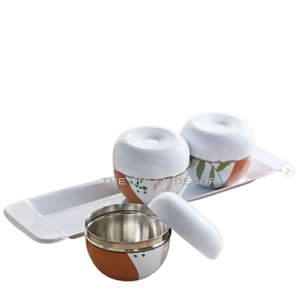 Trending Design Stainless Steel Metal With Tray Sets Of 3 Round Shape White Printed Finished Free Decorative Bowl - Product Image 1