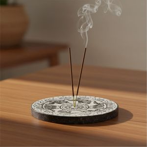 Brûleur d'encens et diffuseur d'arômes en pierre savonneuse sculptée à la main, motif Géométrie Sacrée, support pour bougies et cire fondue, brûleur de bâtonnets d'arômes pour la maison - Product Image 3