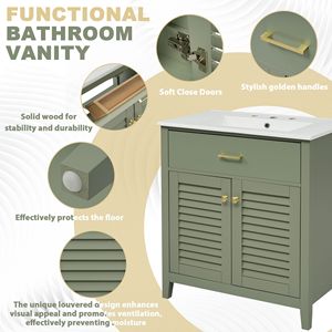 Mobile da Bagno da 30 Pollici con Lavabo in Ceramica Multifunzionale, 1 Cassetto Estraibile e Divisori, Ampia Combinazione di Spazio di Archiviazione - Product Image 4