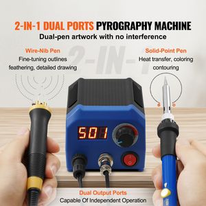 Kit per Pirografia su Legno con Doppia Porta di Uscita, Temperatura Regolabile 250~700 Gradi Celsius, Display, 2 Penne per Pirografia, 23 Fili per Macchine per Incisione su Legno - Product Image 2