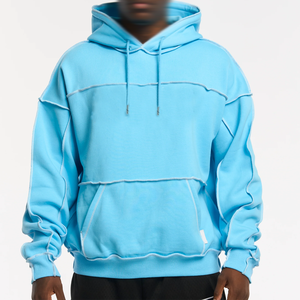 Sudadera con Capucha Azul Claro para Hombre, Oversize, de Forro Polar, Casual, con Parches, Manga Regular, Transpirable, 100% Algodón, con Bolsillo, para Invierno - Product Image 1