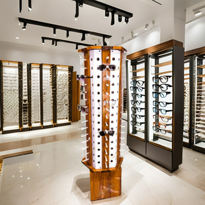 Vente en gros Présentoir de magasin d'optique rotatif Présentoir de sol en aluminium avec socle en bois pour présentoir à lunettes - Product Image 1