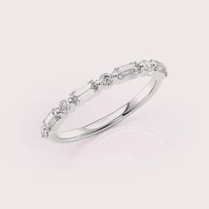 IGI Certified Lab Grown Diamond Wedding Band Baguette and Round Cut Diamond Anniversary <b>Ring</b> Solid 925 Sterling Silver - Product Image 1