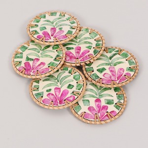 Colorful mother of pearl rattan teacup fruit holder coasters handcrafted cup mug coaster set - Product Image 1