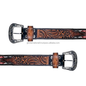 Cinturón Occidental de Cuero Vacuno Genuino de Lujo con Cuentas, Diseño Floral Tallado a Mano al Mejor Precio para Hombres y Mujeres, Personalizado al por Mayor - Product Image 1