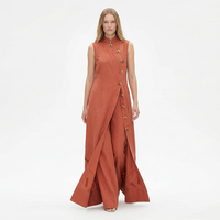 Nouvelle mode d'été Robe longue blazer sans manches pour femme en mélange de lin, à col à revers, boutonnée, avec ourlet ajouré, personnalisable, vente en gros