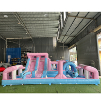 Château gonflable commercial 6M rose et bleu avec toboggan, zone de saut et piscine aquatique pour fêtes d'enfants en extérieur