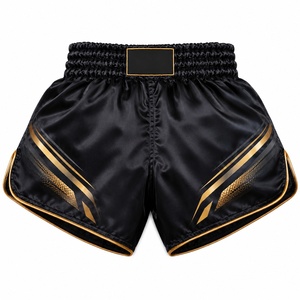 Pantalones Cortos Tailandeses Unisex Personalizados, Negros con Estampado Dorado, Poliéster Elástico, Ropa de Artes Marciales, Corte Regular, Talla Adulto, OEM, Ligeros - Product Image 6