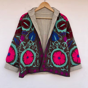 Cotton Quilted Embroidered Floral Stand Collar Bomber Jacket Unisex Winter Coat Windproof Breathable Festival Outerwear Gift - Product Image 1