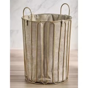 Panier à linge moderne en fil métallique gris, panier de rangement rond en maille métallique pour vêtements, bac de rangement pour comptoir de salle de bain - Product Image 4