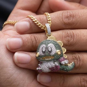 Collier Animalier Hip Hop avec Pendentif Dinosaure Mignon et Micro-Incrustation de Zircon Vert - Product Image 4