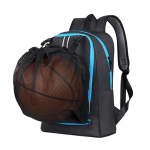 Sac à dos en nylon noir avec compartiment en filet pour ballon de basket, capacité 30-40L, idéal pour les activités sportives - Product Image 1