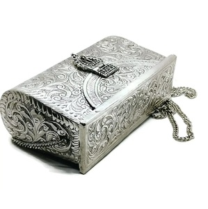 Bolso de Mano Rectangular de Metal Grabado Vintage God Grace Craft, Bolso de Lujo Plateado para Mujer con Cadena, Bolso de Fiesta Hecho a Mano - Product Image 2