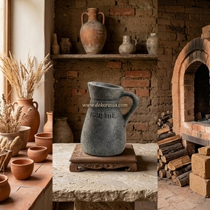 Vase-pichet Rustique en Terre Cuite Gris Foncé Roso M, Urne Décorative en Céramique Faite à la Main pour Table, Vente en Gros - Product Image 4