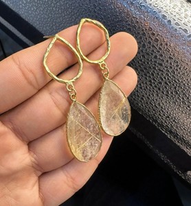 Natural Golden Rutile Brass Gold Plated <b>Earrings</b>, Handmade Brass Jewelry <b>Earrings</b>, Fashion Jewelry Fashion <b>Earrings</b> - Product Image 3