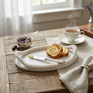Bandeja Decorativa de Resina Hecha a Mano, Venta al por Mayor, Personalizada OEM ODM, Plato de Servir con Asa de Cuerda Blanca, Vajilla de Cocina DECORYUG - Product Image 3