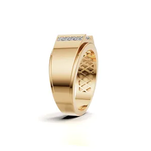 Hadrian Emerald Men Lab Grown <b>Diamond</b> <b>Ring</b> Round & Emerald Cut <b>Diamond</b> <b>Ring</b> in Yellow Gold 9 Stone Pieces of <b>Ring</b> - Product Image 2