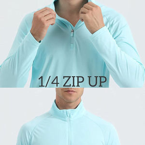 Men Stand Collar Quarter Zip Long Sleeve Pullover Solid Color Quick Dry Slim Fit Knitted Polyester Sweatshirt Summer Casual - Product Image 5